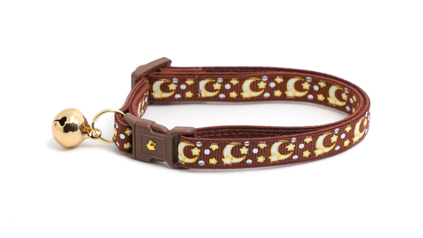 Gold Moons and Stars on Brown Cat Collar-2