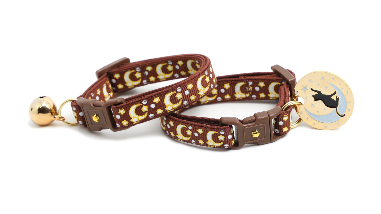 Gold Moons and Stars on Brown Cat Collar-4