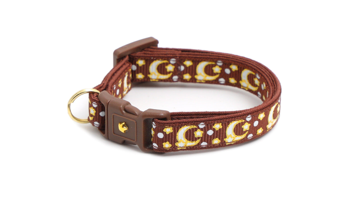 Gold Moons and Stars on Brown Cat Collar-8