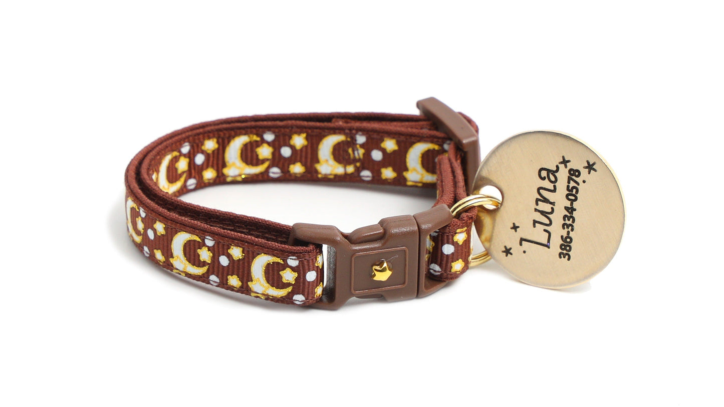 Gold Moons and Stars on Brown Cat Collar-6