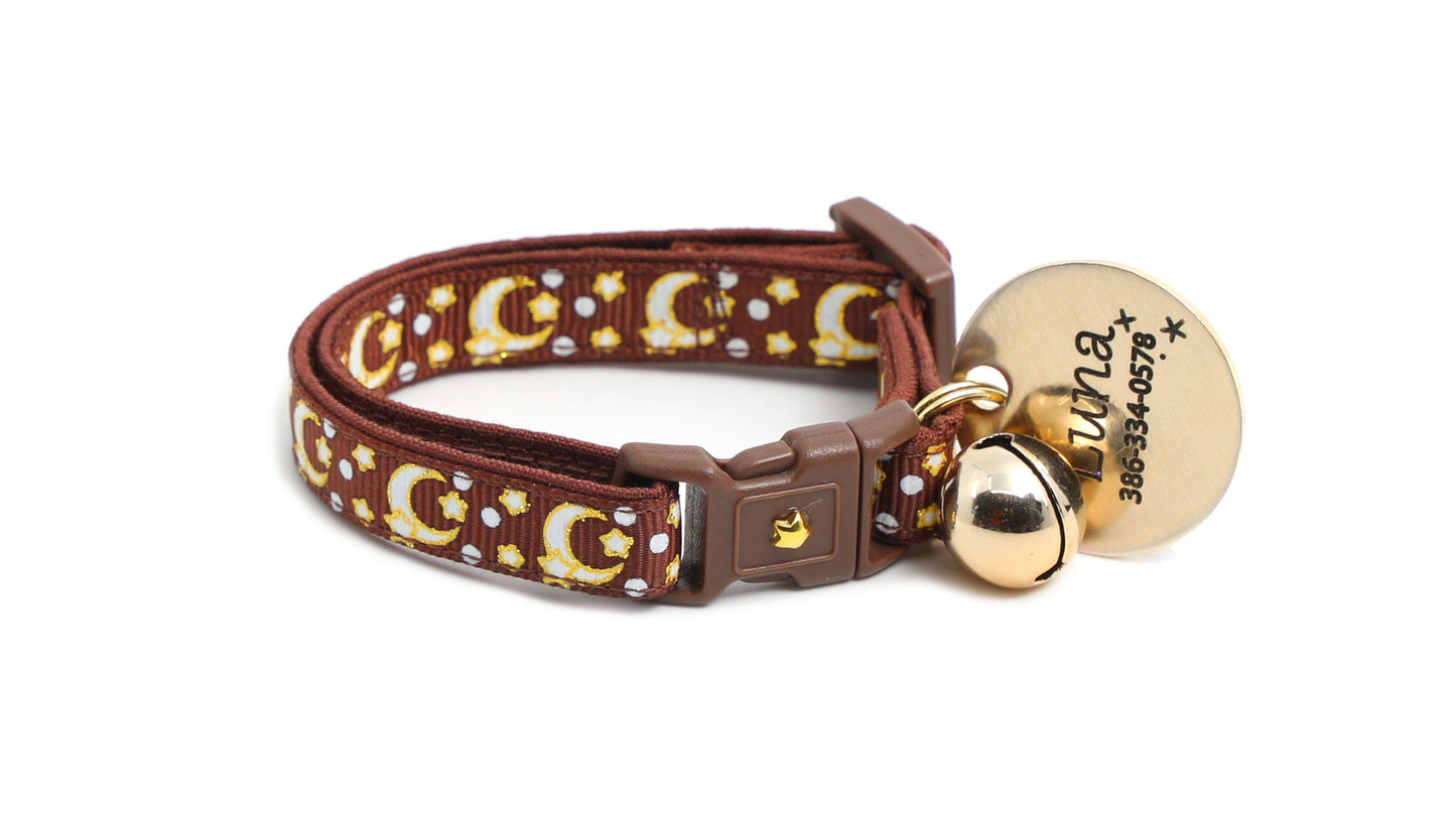 Gold Moons and Stars on Brown Cat Collar-7
