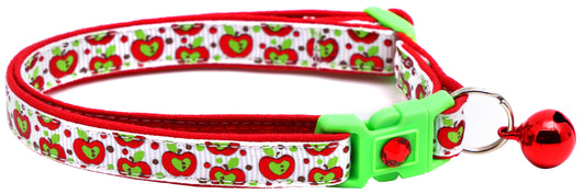 Colorful Red and Green Apples on White Breakaway Cat Collar-1