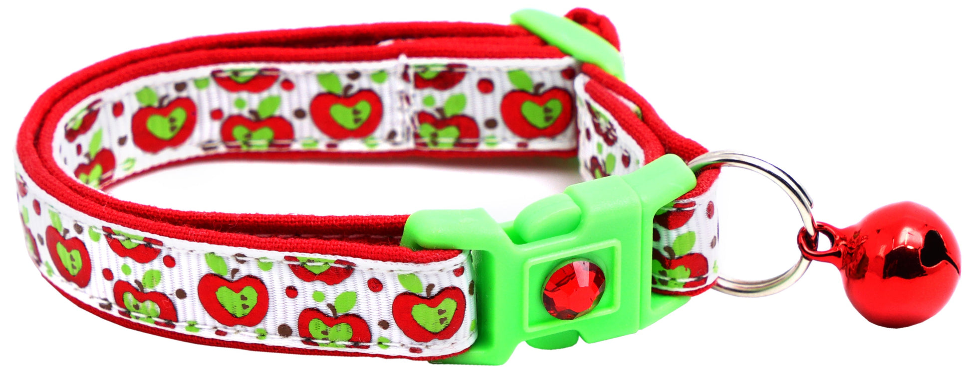 Colorful Red and Green Apples on White Breakaway Cat Collar-5