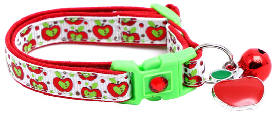 Colorful Red and Green Apples on White Breakaway Cat Collar-0
