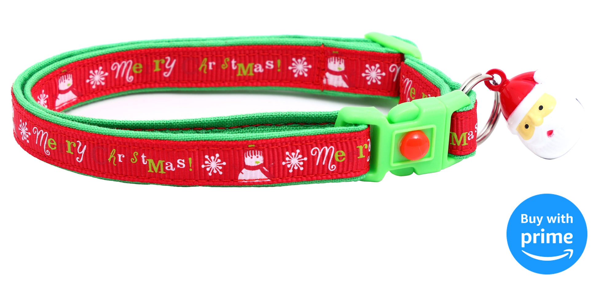 Merry Xmas Snowman on Red Safety Cat Collar-0
