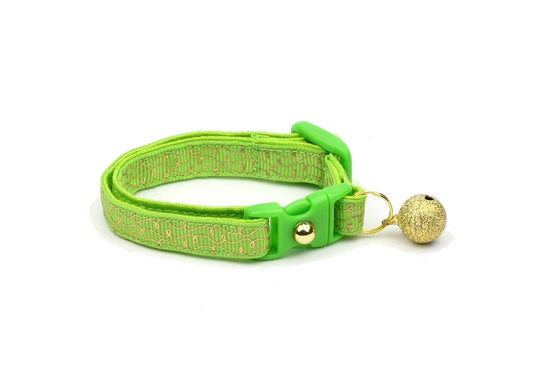 Gold Squiggles on Bright Green Cat Collar-0