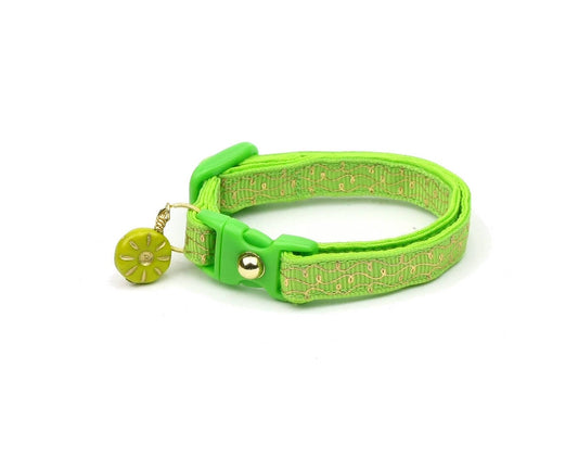 Gold Squiggles on Bright Green Cat Collar-1