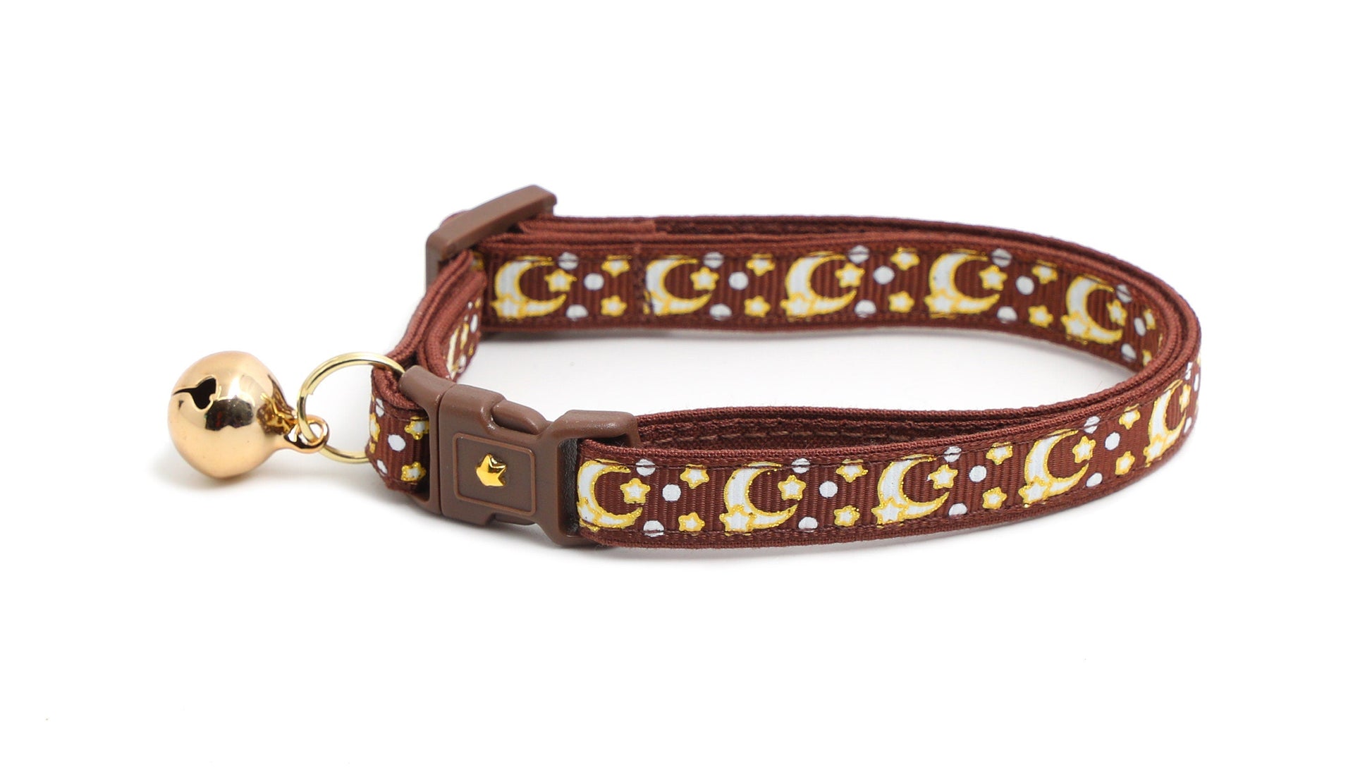 Gold Moons and Stars on Brown Cat Collar-2