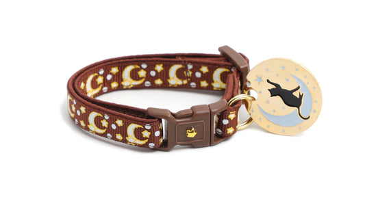 Gold Moons and Stars on Brown Cat Collar-1