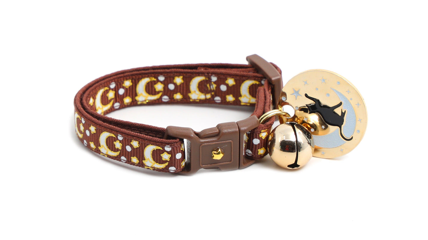 Gold Moons and Stars on Brown Cat Collar-5