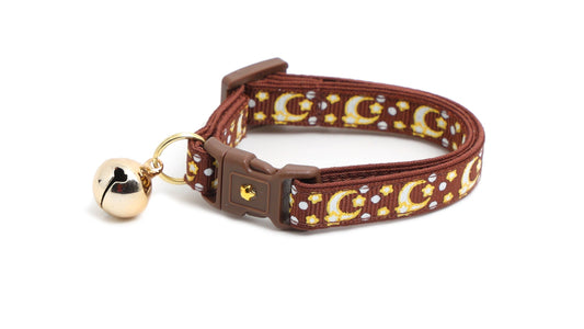 Gold Moons and Stars on Brown Cat Collar-0