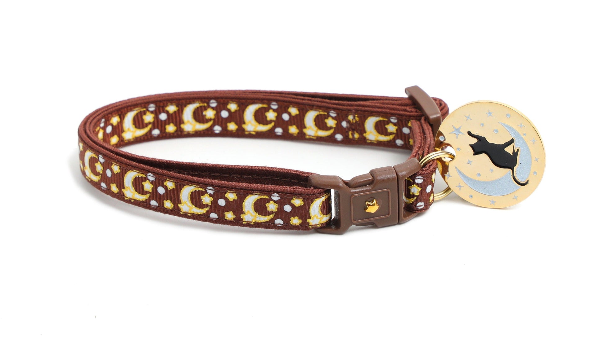 Gold Moons and Stars on Brown Cat Collar-3