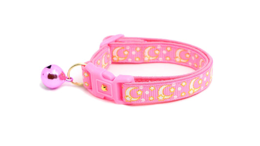 Gold Moons and Stars on Peony Pink  Cat Collar-0