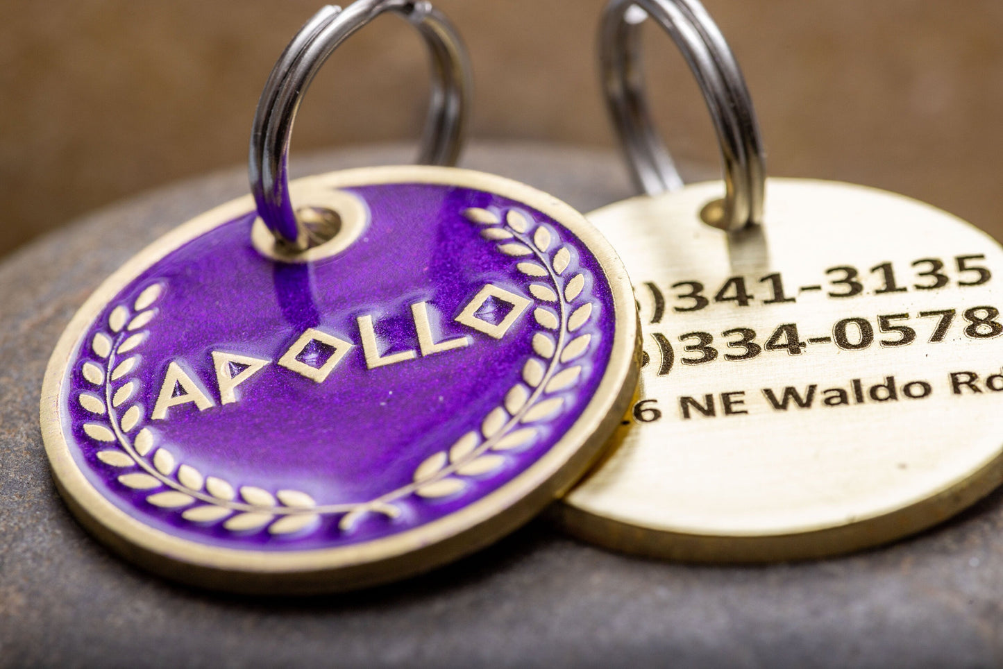 Engraved Greek Laurel Pet ID Tag - Cat or Dog Royal Purple and Gold Name Tag - Greek God Pet ID Tag-2