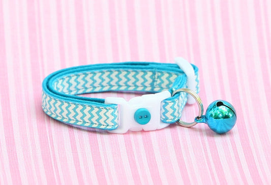 Tropical Blue Chevrons Cat Collar-0
